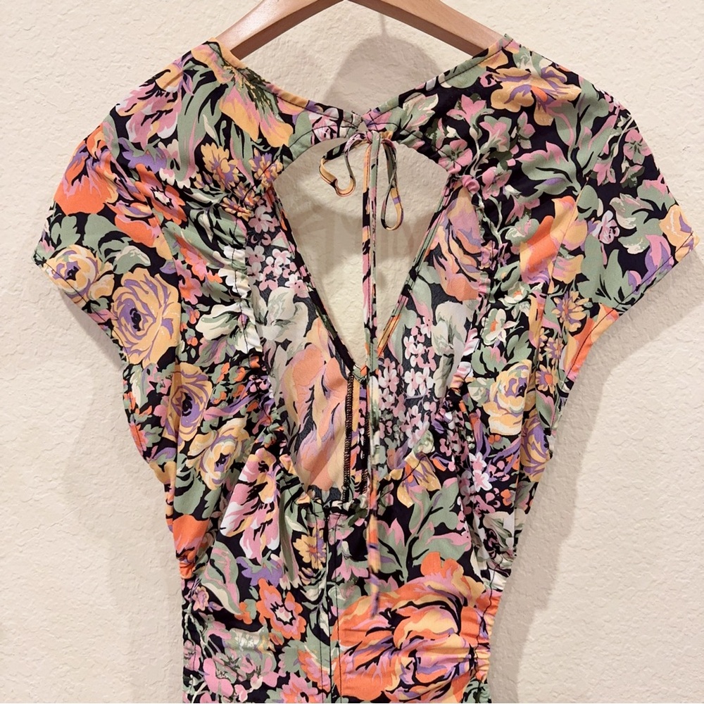 Astr Floral Cutout Midi Dress - Black, Yellow, Pink, Green - Picture 5 of 9